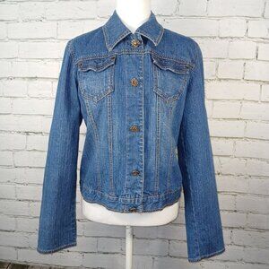 WOMENS SEMI-FITTED DENIUM JACKET RETRO BOHO BY NANCY BOLEN SIZE MED EUC